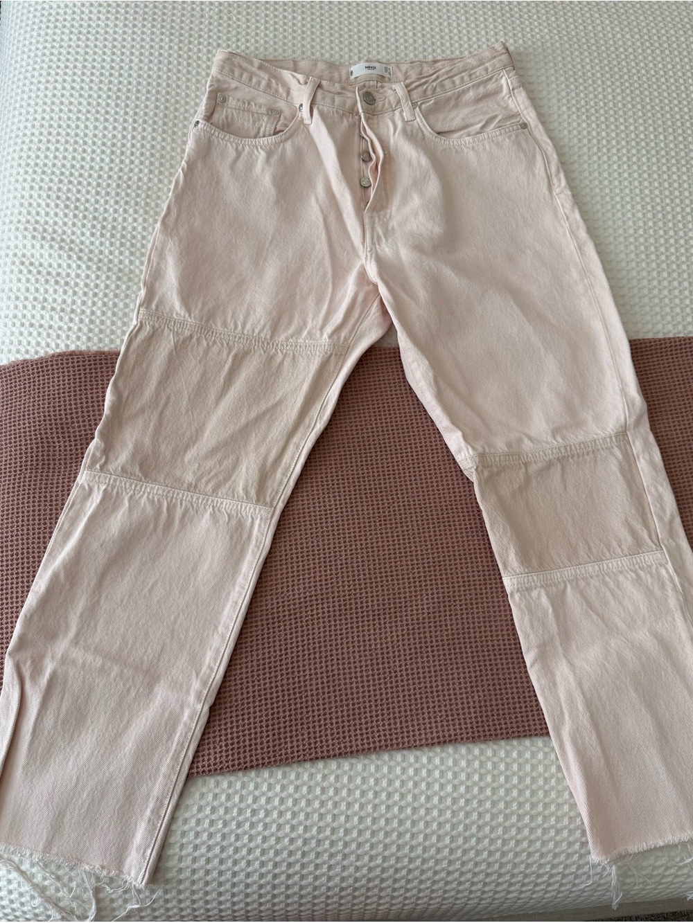 Mango Light Blush Panel-Seam Straight Jeans